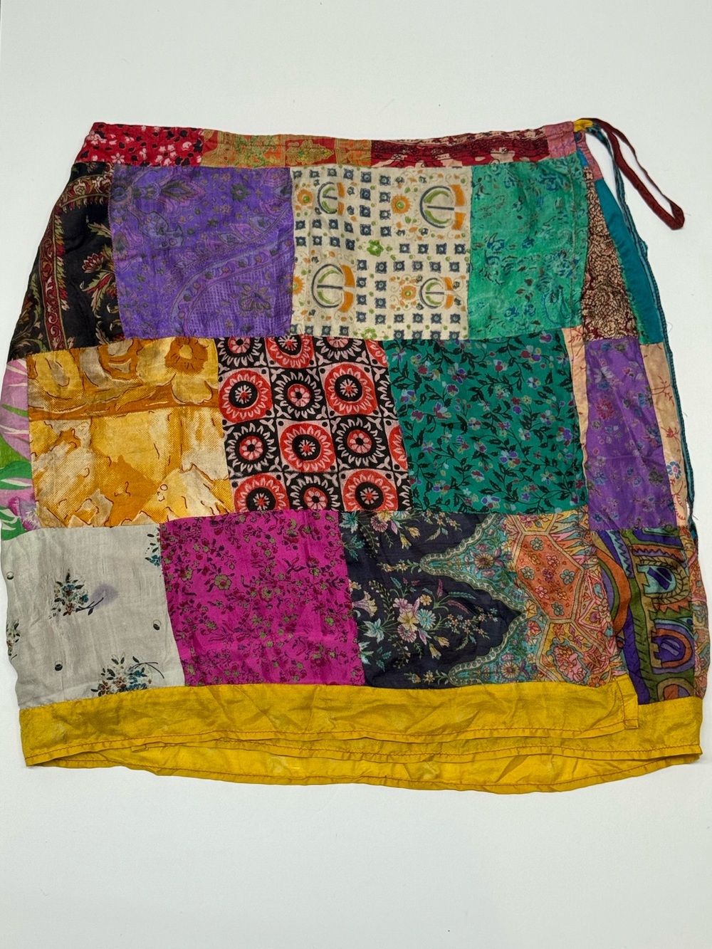 Y2K Vintage Magazine 100% Silk Sari Patchwork Wrap Skirt Boho